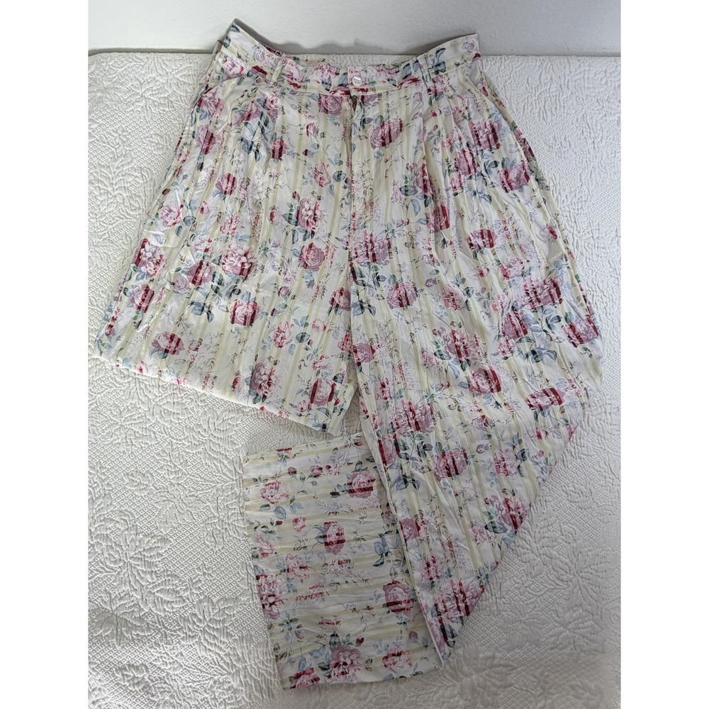 J. Peterman‎ Floral Stripe Cottagecore Wide Leg Palazzo Pants Women's 14 Vtg